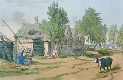 Un villaggio russo, 1804 da John Augustus Atkinson